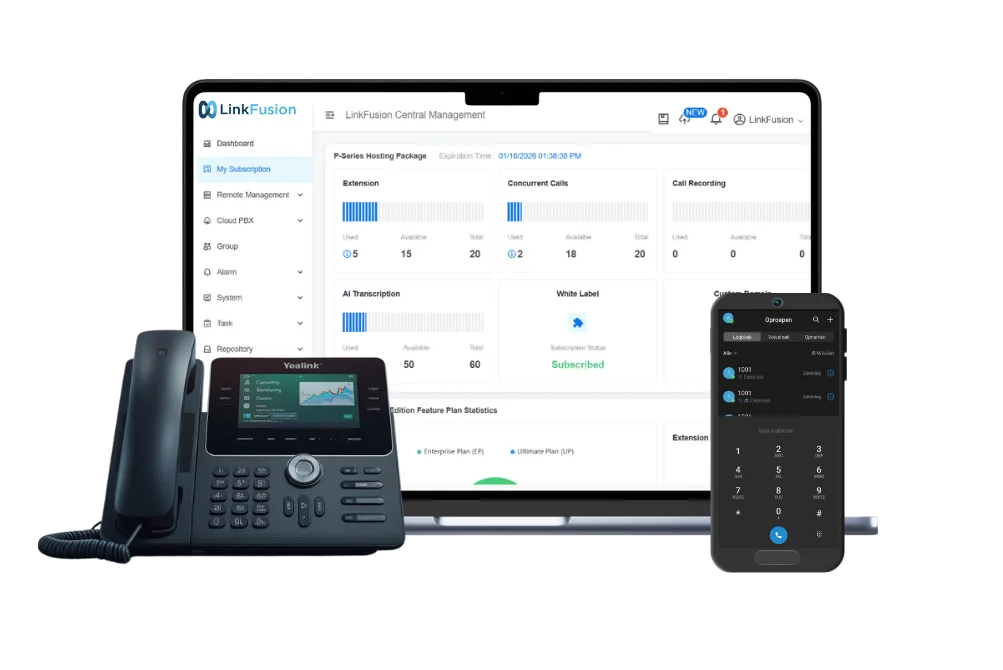 Laptop, GSM en VoIP-telefoon als onderdeel van zakelijke IT- en communicatieoplossing